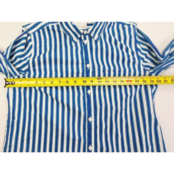 J. Crew Classic Size 6 Womens White Blue Green Stripe Button Down Long Sleeve - Picture 3 of 9